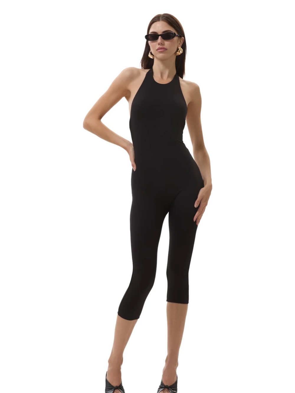 Afrm Patty Black Halter Jumpsuit - Cropped Leg